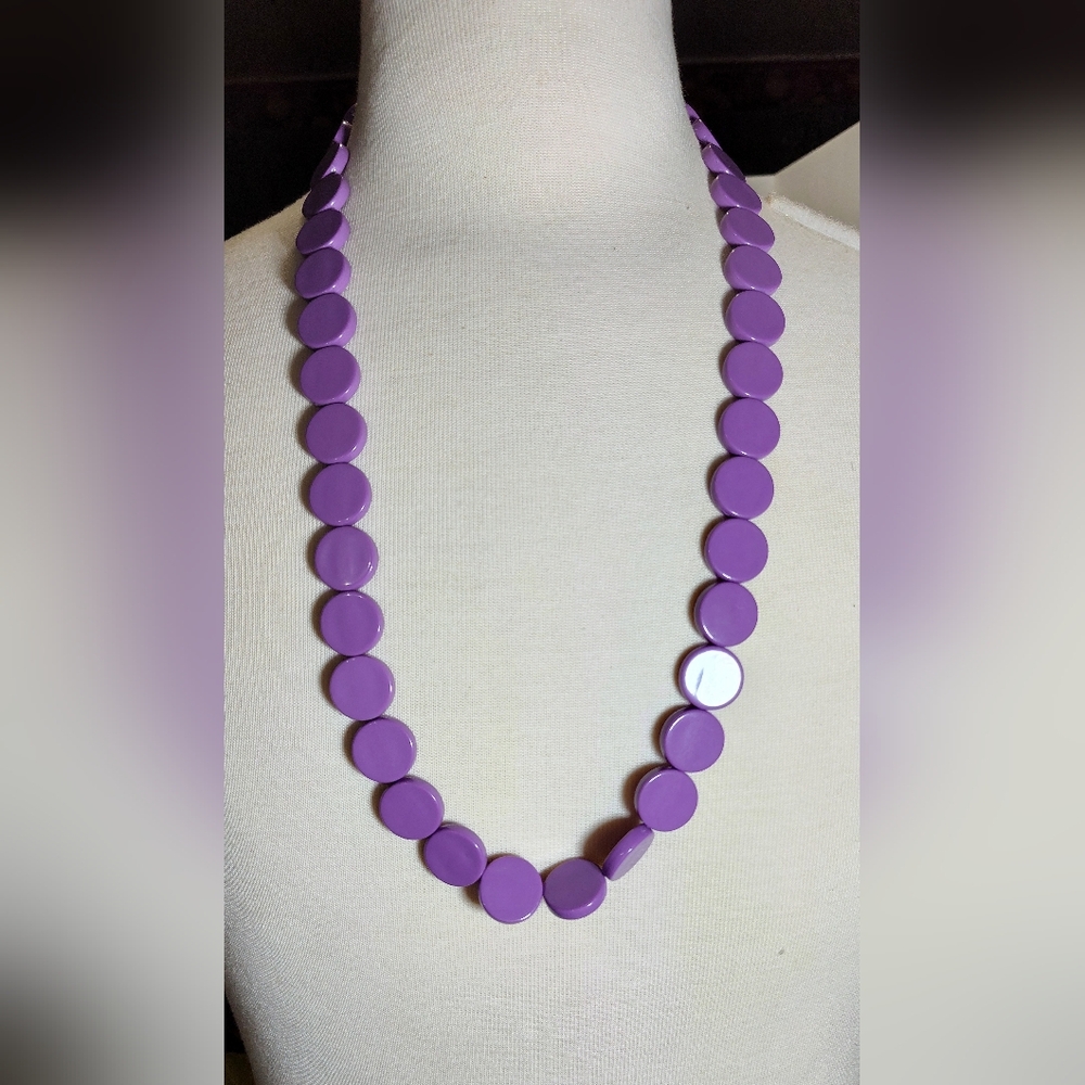 Long Purple Acrylic Disk  Necklace NWOT